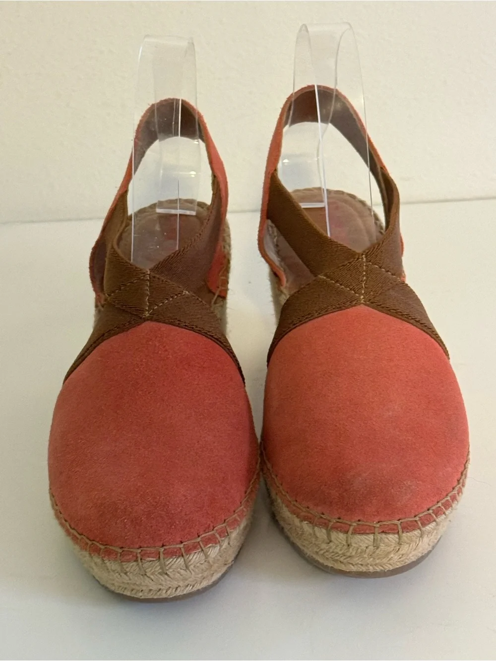 Born Coral and Brown Suede Espadrille Slingback Espadrille Sandals 3 Inch Size 9